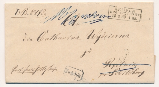 Kepno obwoluta listu z treścią 1868 rok