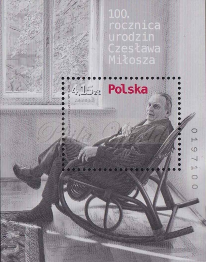 4377 Blok 230 MK niespasowanie druku i "pęknięta rama" czysty** 100. rocznica ur. Cz. Miłosza