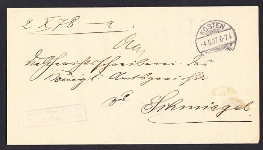 List urzędowy Kościan - Śmigiel 1907 rok