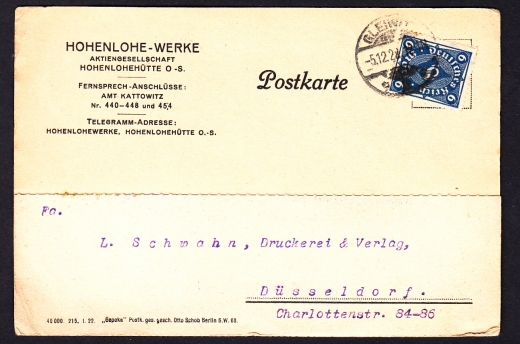 Deutsches Reich Mi.228 kartka stempel Gliwice