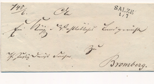 obwoluta listu z Salze stempel Typ V do Bydgoszczy