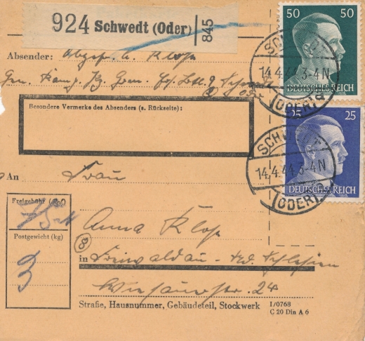 Schwedt Oder pakenkarte 