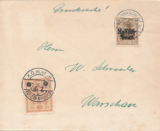 Poczta Miejska Warszawa 9 c koperta listu 1916 rok 