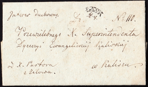 Łask-Kalisz obwoluta listu z treścią 1847 rok stempel typ II D