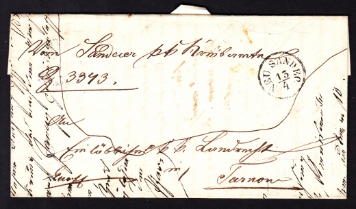 Nowy Sącz - Tarnów obwoluta listu 1853 rok