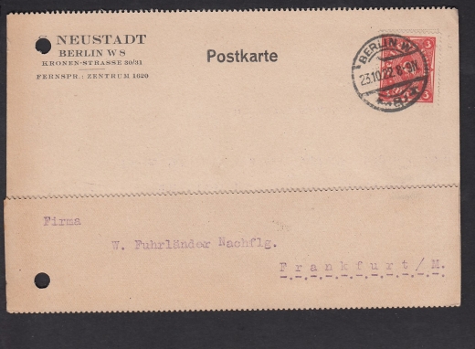 Deutsches Reich Mi.225 kartka stempel Berlin 1922 rok