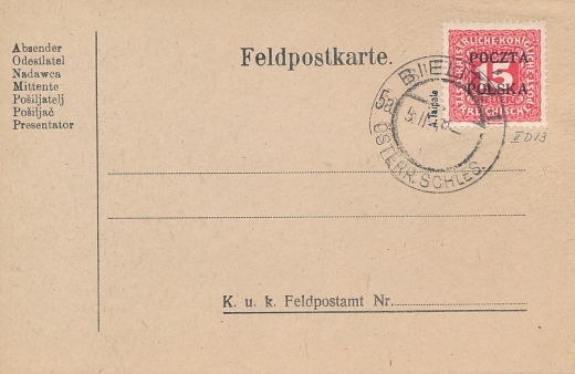 D 3 kartka stempel Bielsko gwarancja 1919 rok bez obiegu