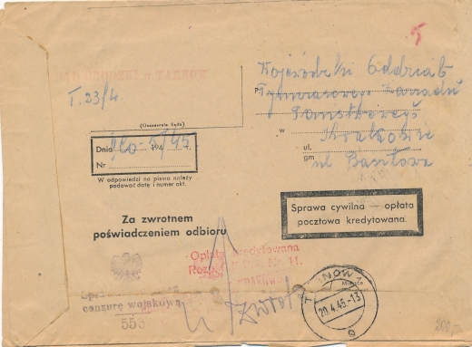 Tarnów przesyłka sądowa cenzura wojskowa 555