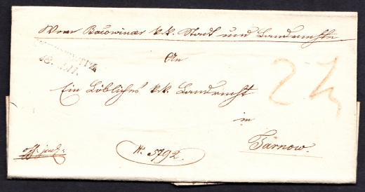 Tarnów obwoluta listu z treścią 1845 rok